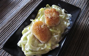 Scallops with truffle creamed leeks appetizer